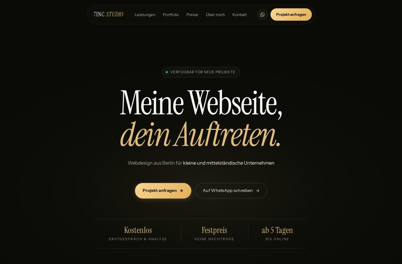 Startseite von 7INC Studio — individuelles Webdesign aus Berlin